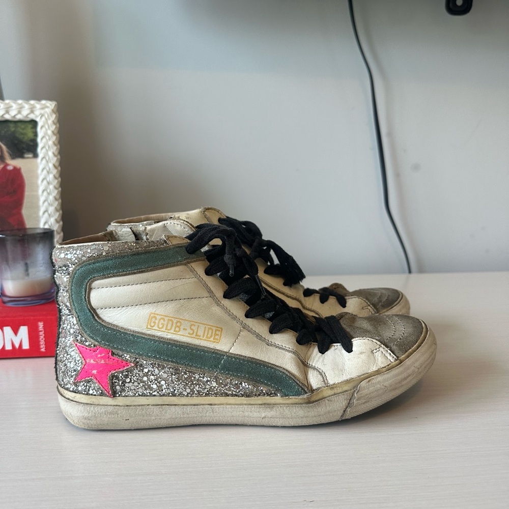 Golden Goose Silver and Pink Star Sneakers